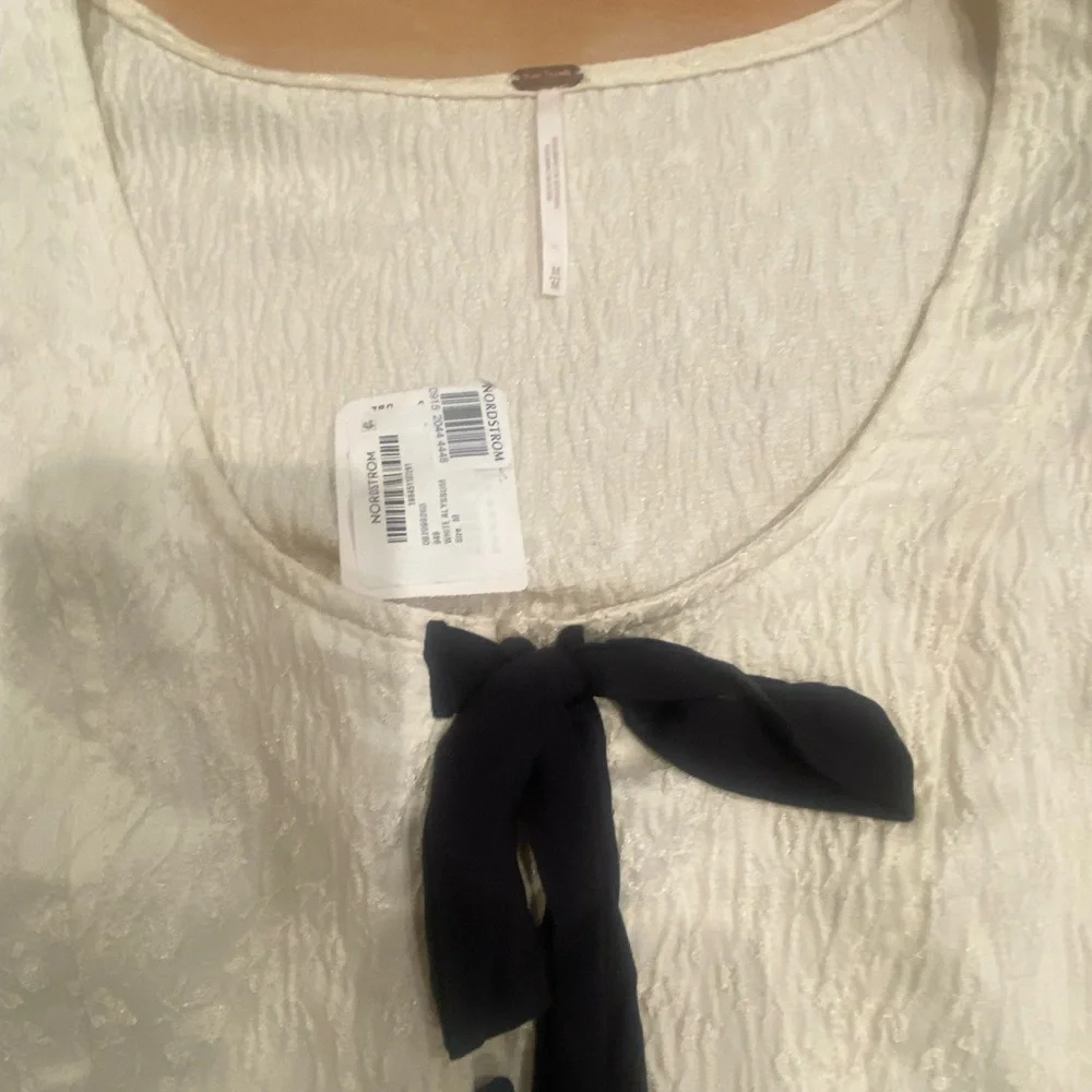 Nordstrom Cream Puff-Sleeve Peplum Top with Black Tie